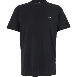 Black Crewneck T-Shirt with Patch Logo on the Front in Cotton Man