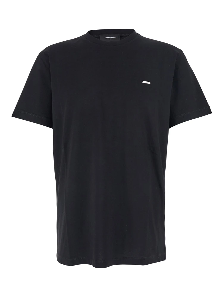 Black Crewneck T-Shirt with Patch Logo on the Front in Cotton Man