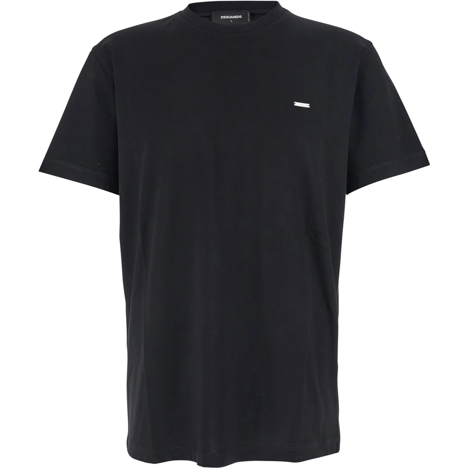 Black Crewneck T-Shirt with Patch Logo on the Front in Cotton Man