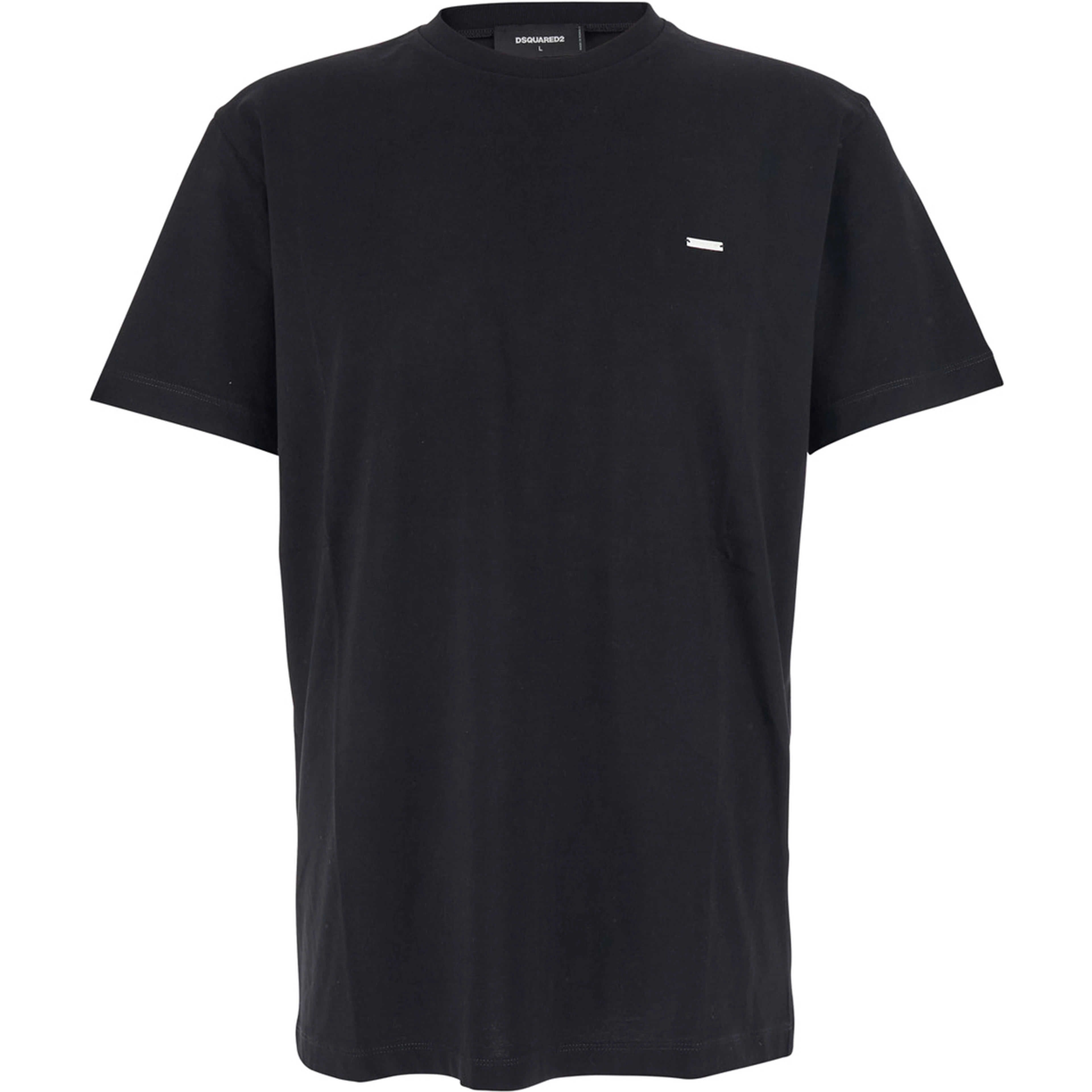 Black Crewneck T-Shirt with Patch Logo on the Front in Cotton Man