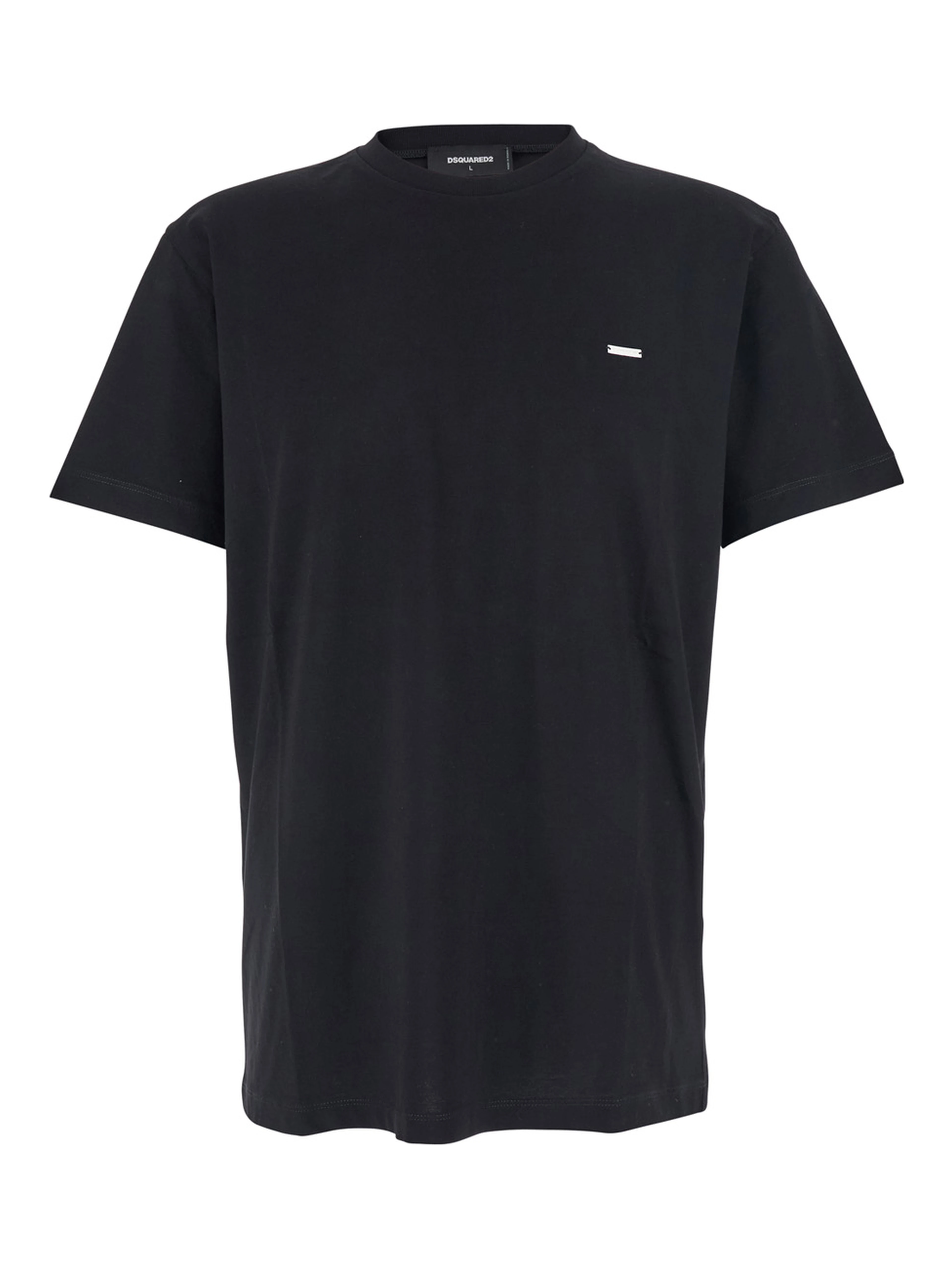 Black Crewneck T-Shirt with Patch Logo on the Front in Cotton Man