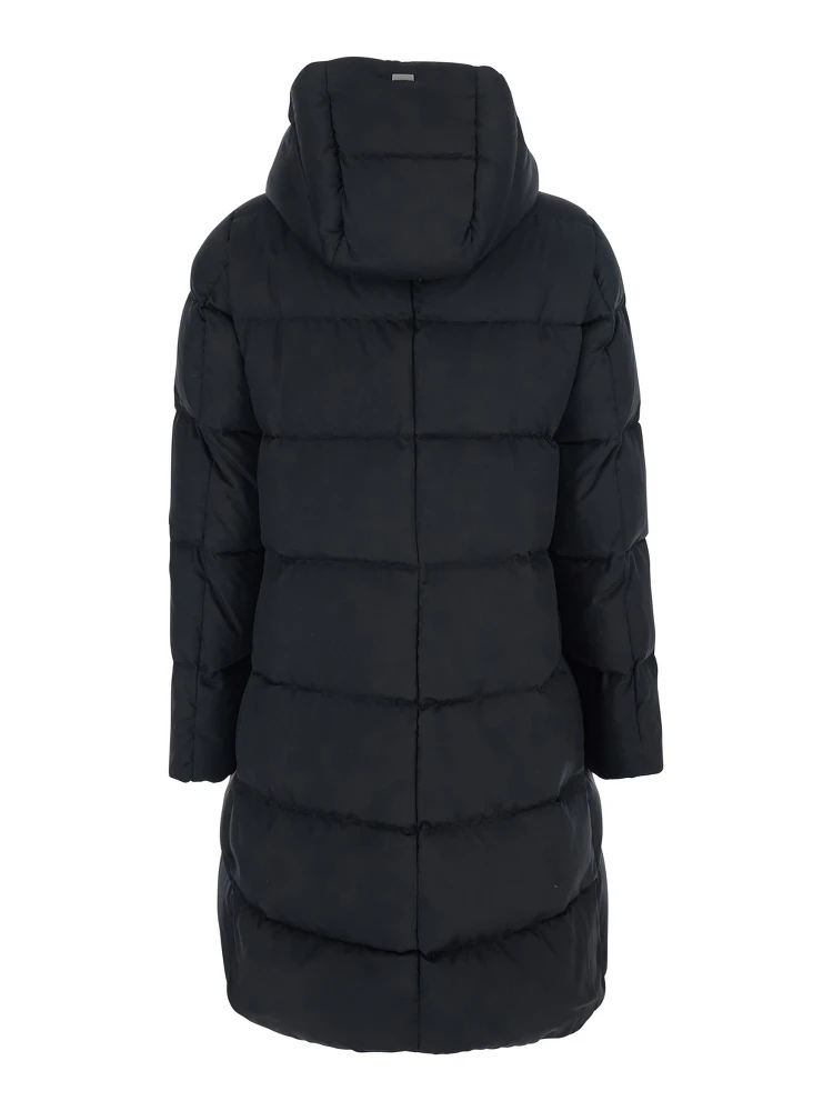 Black Down Jacket with Fixed Hood and Quilted Design in Tech Fabric Woman alternative