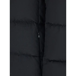 Black Down Jacket with Fixed Hood and Quilted Design in Tech Fabric Woman