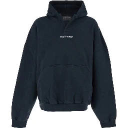 Black Hoodie with Logo Print on Front and Rear in Cotton Man