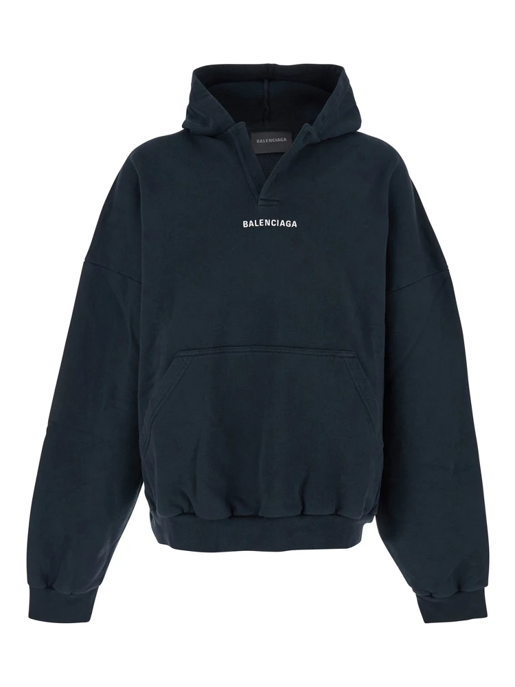 Black Hoodie with Logo Print on Front and Rear in Cotton Man