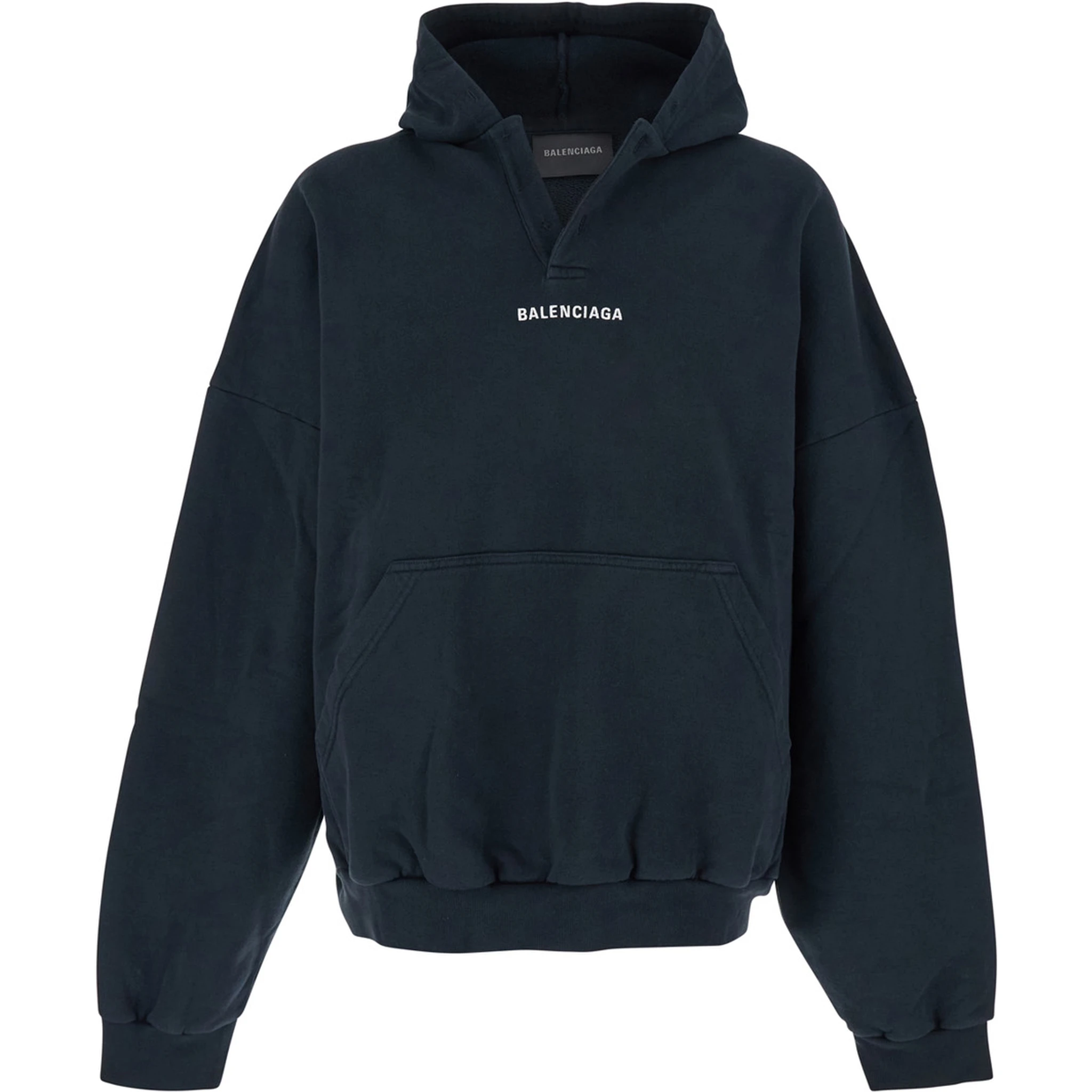 Black Hoodie with Logo Print on Front and Rear in Cotton Man