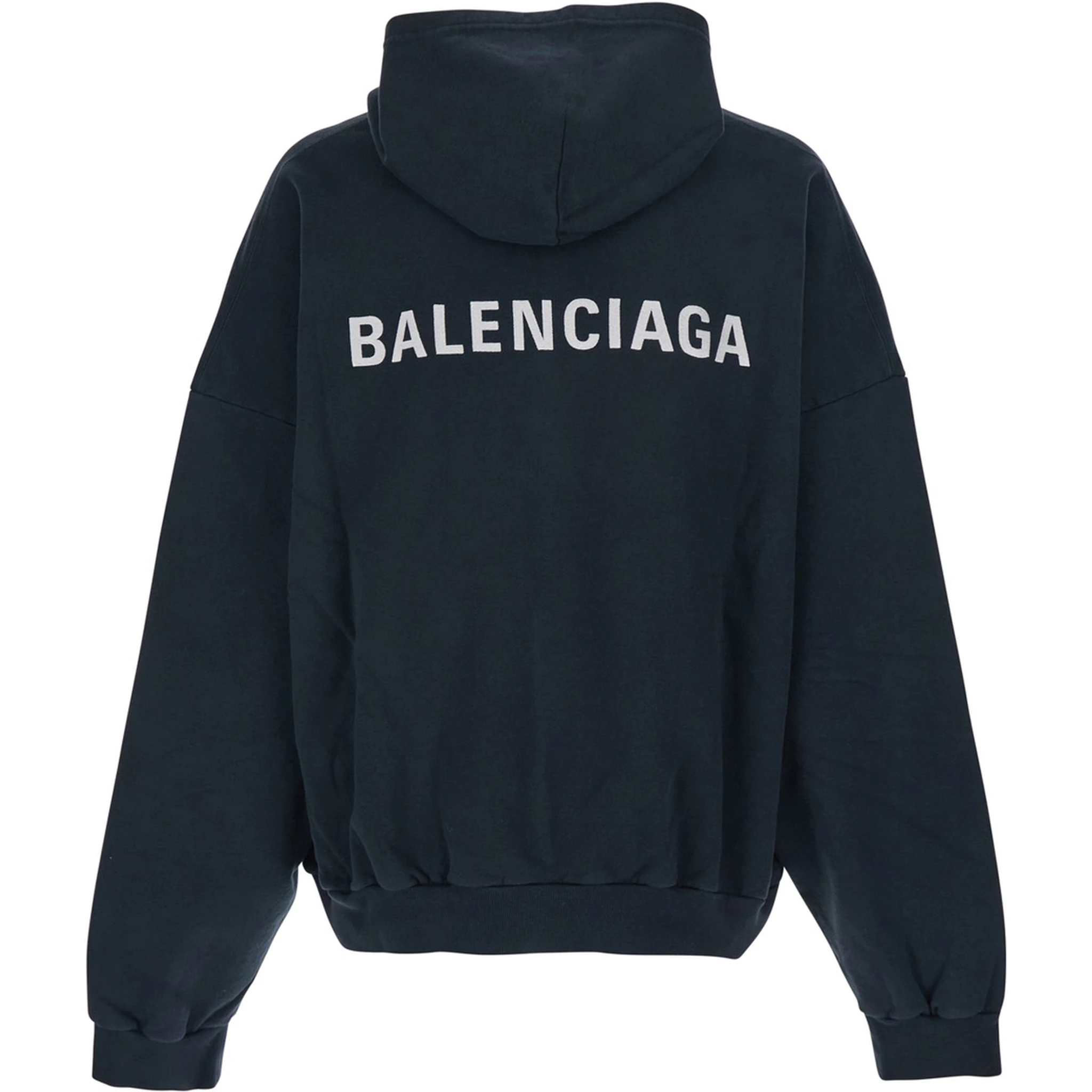 Black Hoodie with Logo Print on Front and Rear in Cotton Man