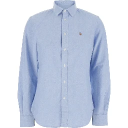 Oxford Light Blue Shirt with Classic Collar and Pony Embroidery on the Front in Cotton Woman