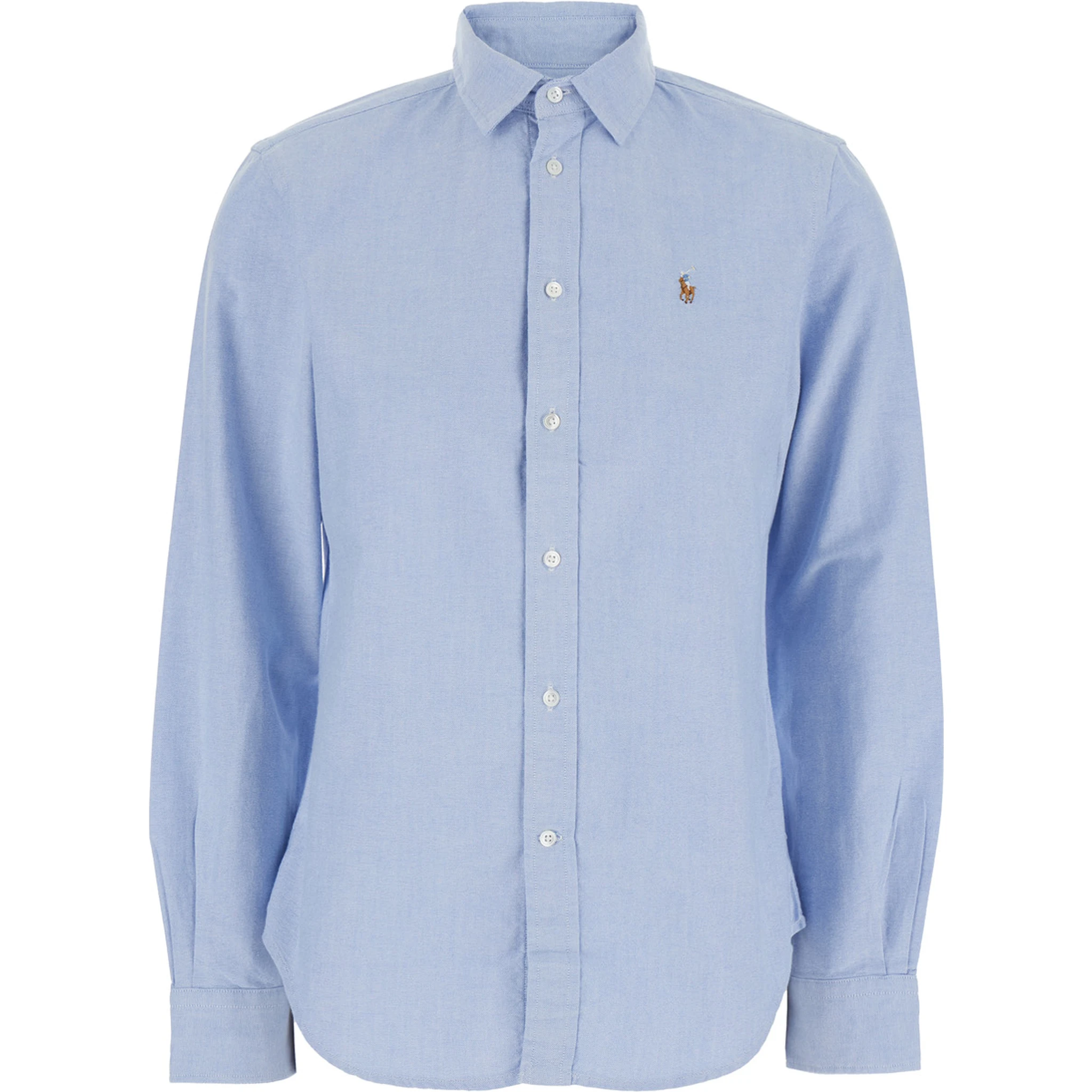 Oxford Light Blue Shirt with Classic Collar and Pony Embroidery on the Front in Cotton Woman