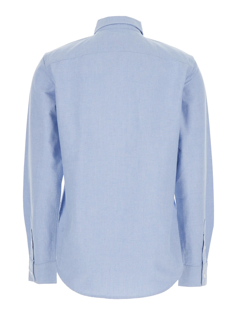 Oxford Light Blue Shirt with Classic Collar and Pony Embroidery on the Front in Cotton Woman