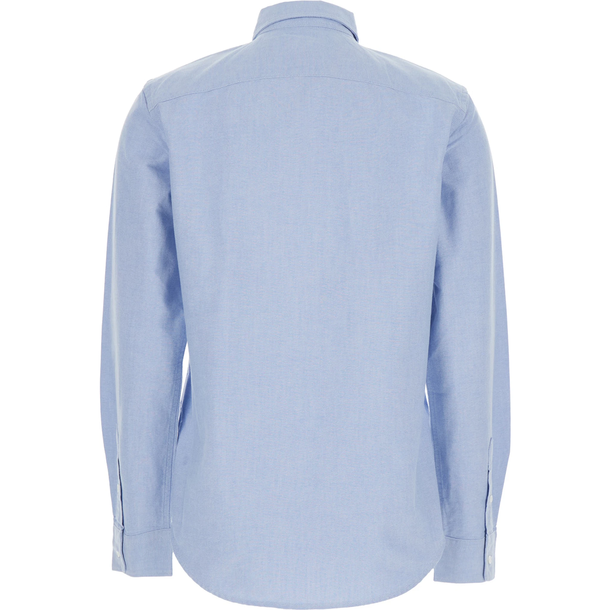Oxford Light Blue Shirt with Classic Collar and Pony Embroidery on the Front in Cotton Woman