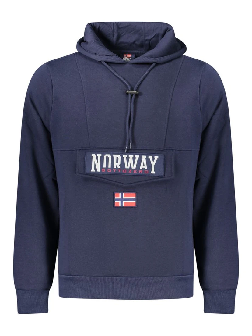 Blue Cotton Mens Hooded Sweatshirt
