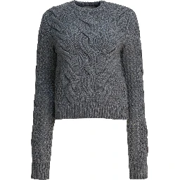Wool-blend crewneck sweater with braids