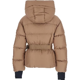 Nisene Pink Down Jacket with Buckled Belt on the Front and Logo Patch on the Sleeve in Tech Fabric Woman