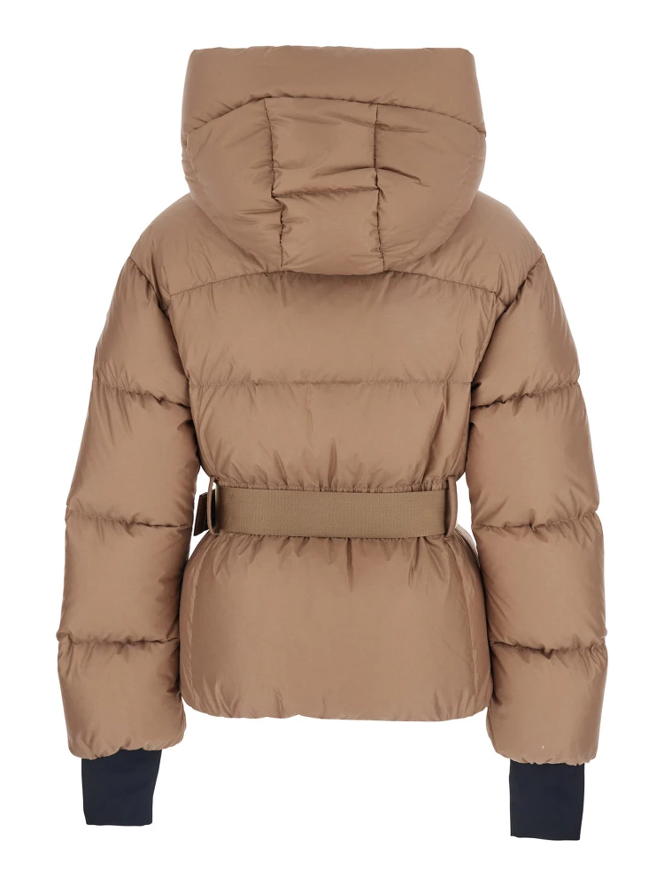 Nisene Pink Down Jacket with Buckled Belt on the Front and Logo Patch on the Sleeve in Tech Fabric Woman