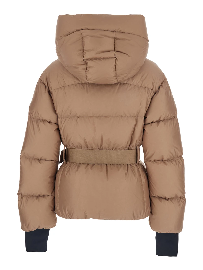 Nisene Pink Down Jacket with Buckled Belt on the Front and Logo Patch on the Sleeve in Tech Fabric Woman