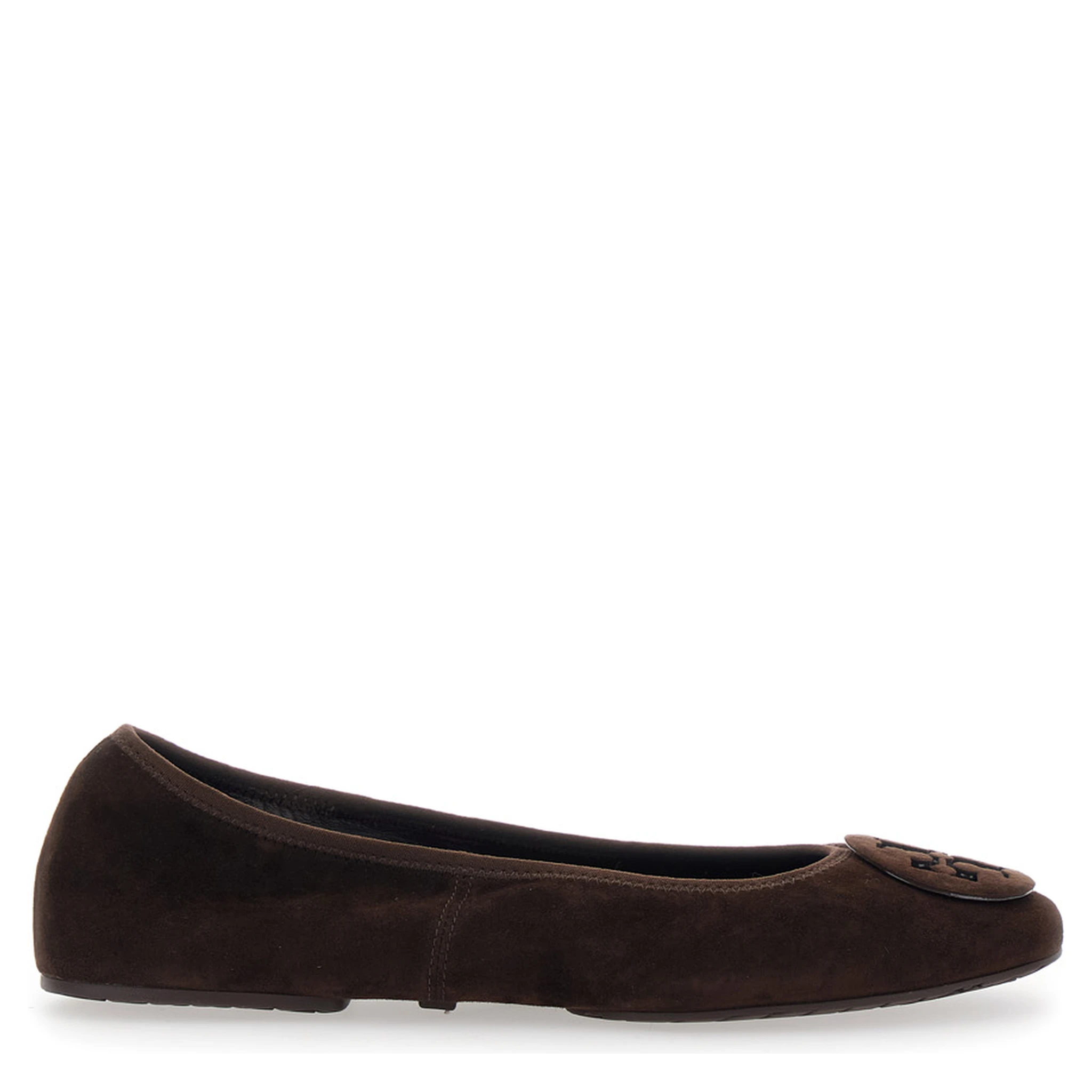 Brown Ballerinas with Logo Plaque on the Front in Suede Woman
