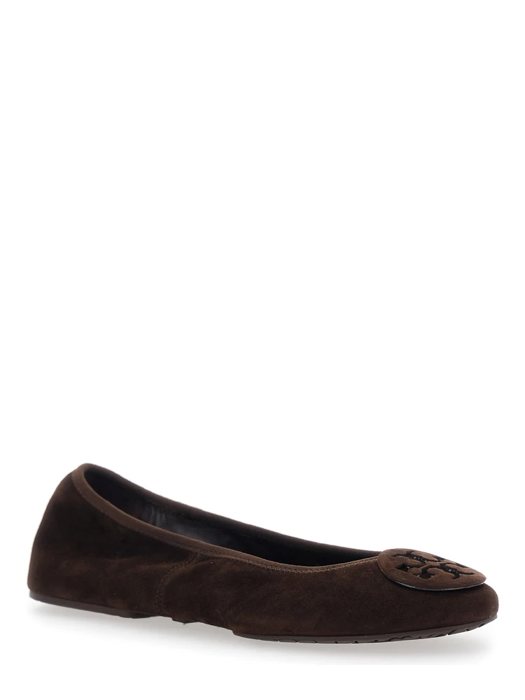 Brown Ballerinas with Logo Plaque on the Front in Suede Woman alternative