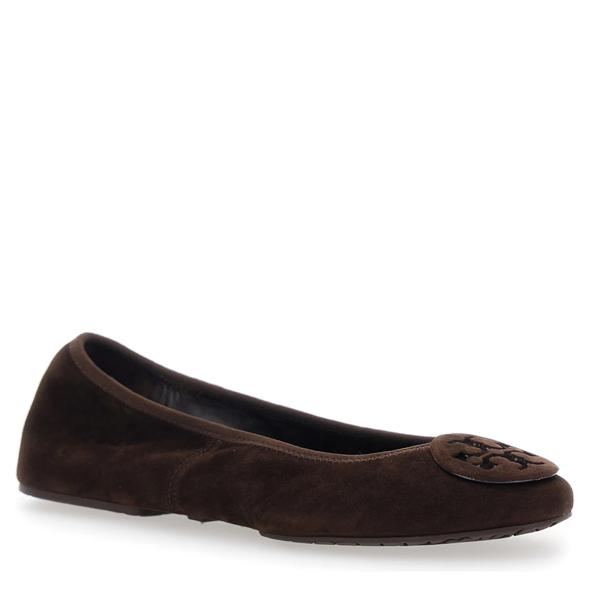 Brown Ballerinas with Logo Plaque on the Front in Suede Woman