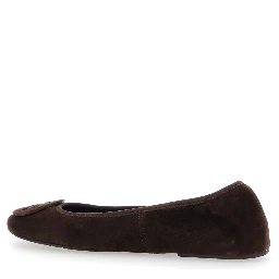 Brown Ballerinas with Logo Plaque on the Front in Suede Woman
