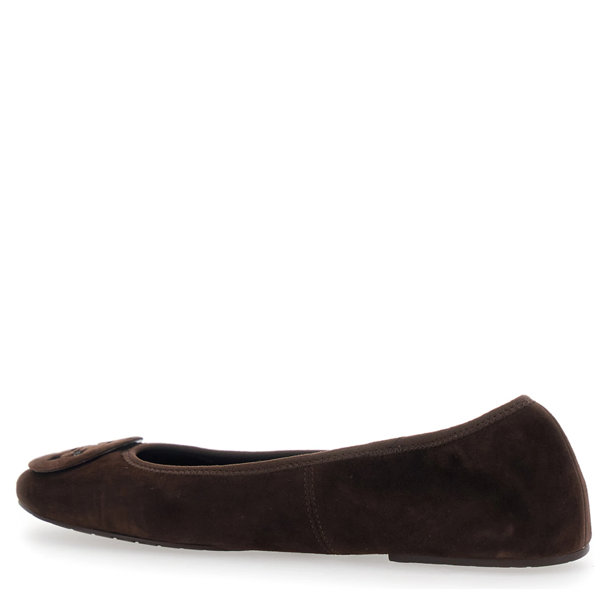 Brown Ballerinas with Logo Plaque on the Front in Suede Woman