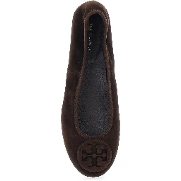 Brown Ballerinas with Logo Plaque on the Front in Suede Woman