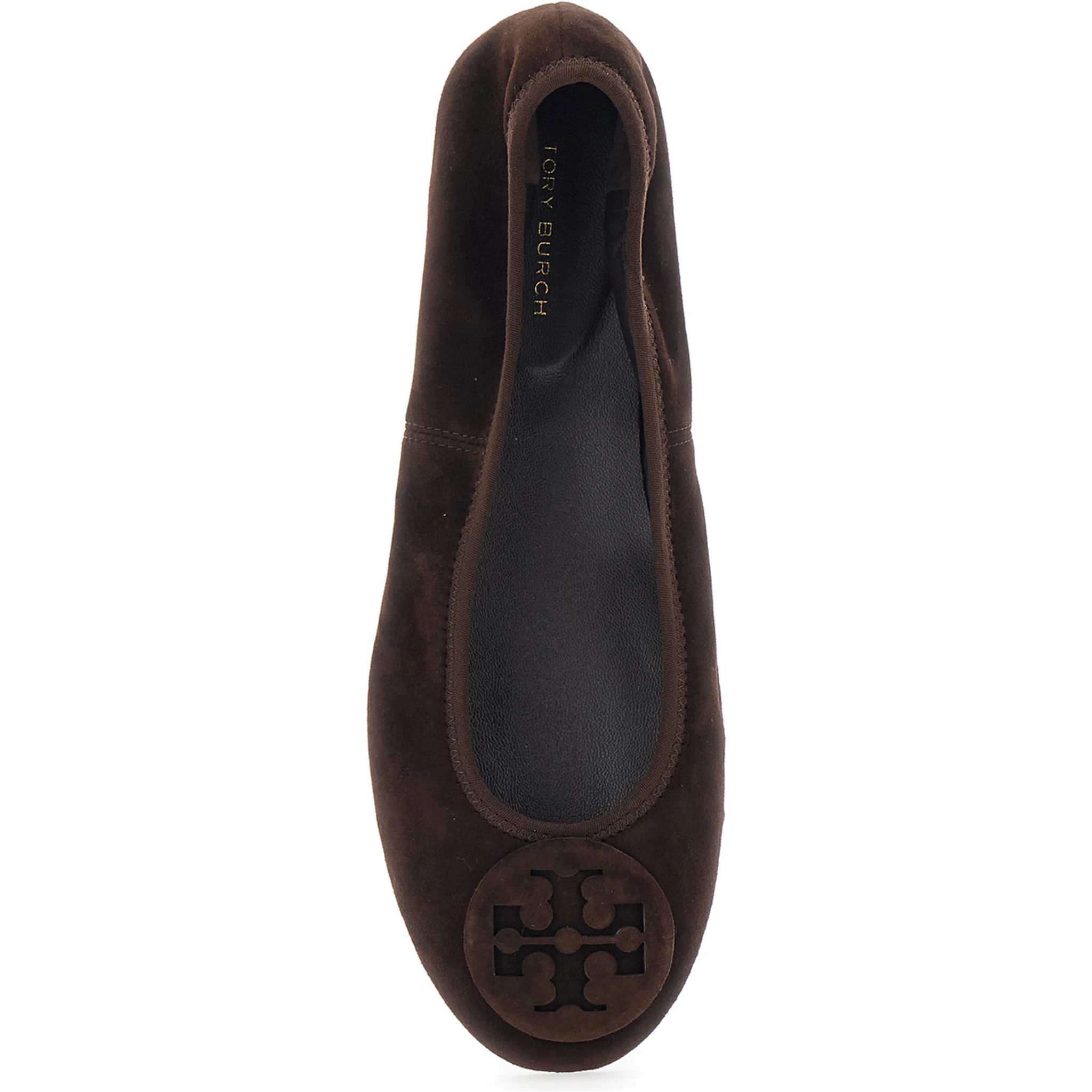 Brown Ballerinas with Logo Plaque on the Front in Suede Woman