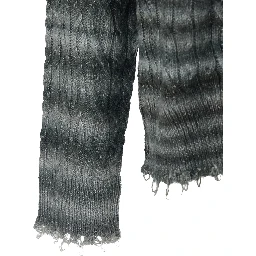 Grey Crewneck Sweater with Fringed Hem and All-Over Striped Motif in Cotton Blend Man