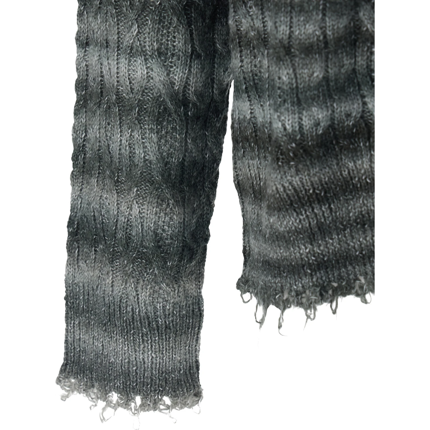 Grey Crewneck Sweater with Fringed Hem and All-Over Striped Motif in Cotton Blend Man