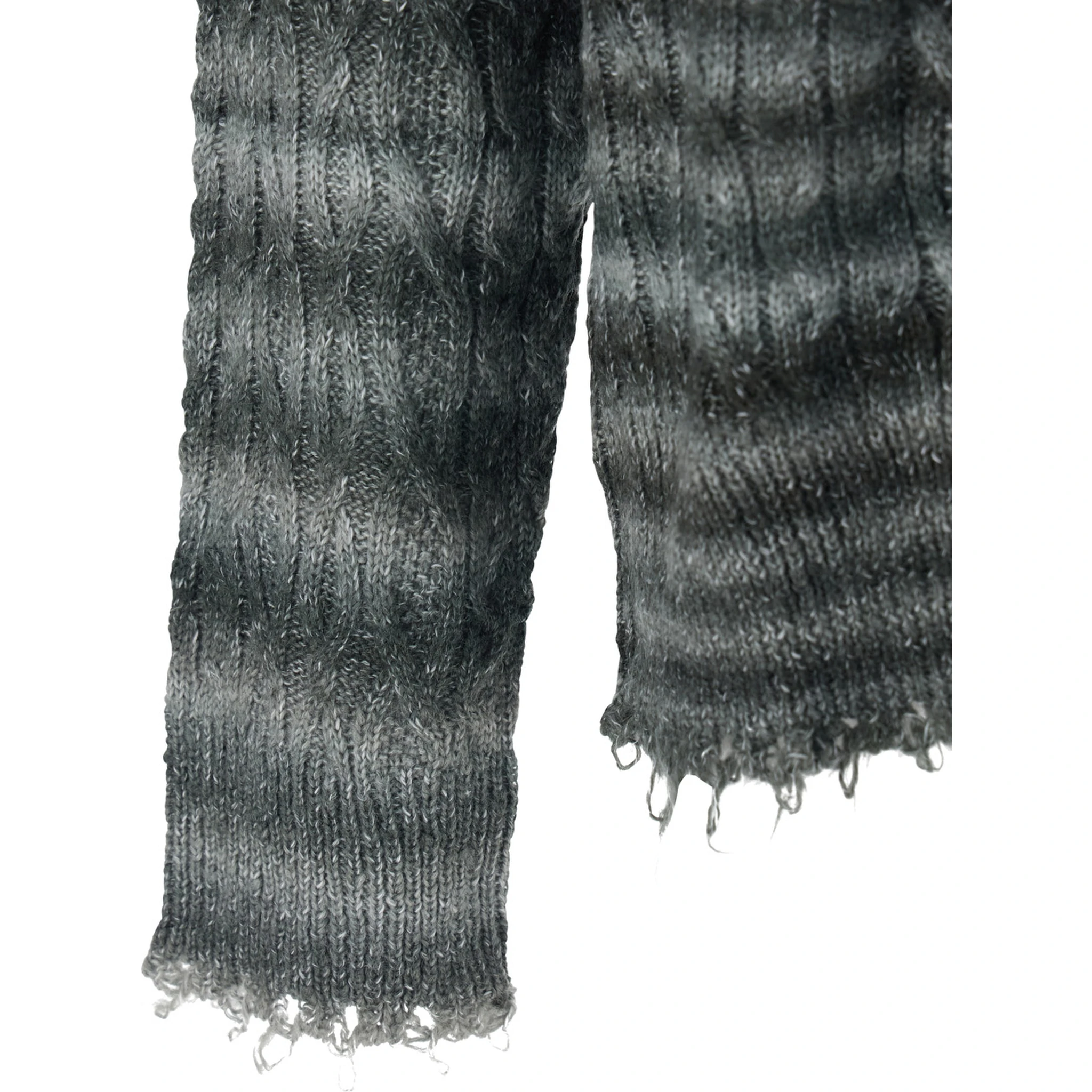 Grey Crewneck Sweater with Fringed Hem and All-Over Striped Motif in Cotton Blend Man