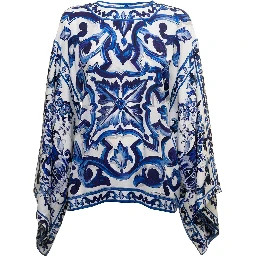 Dolce & Gabbana Womans Maiolica Printed Silk Shirt Blouse