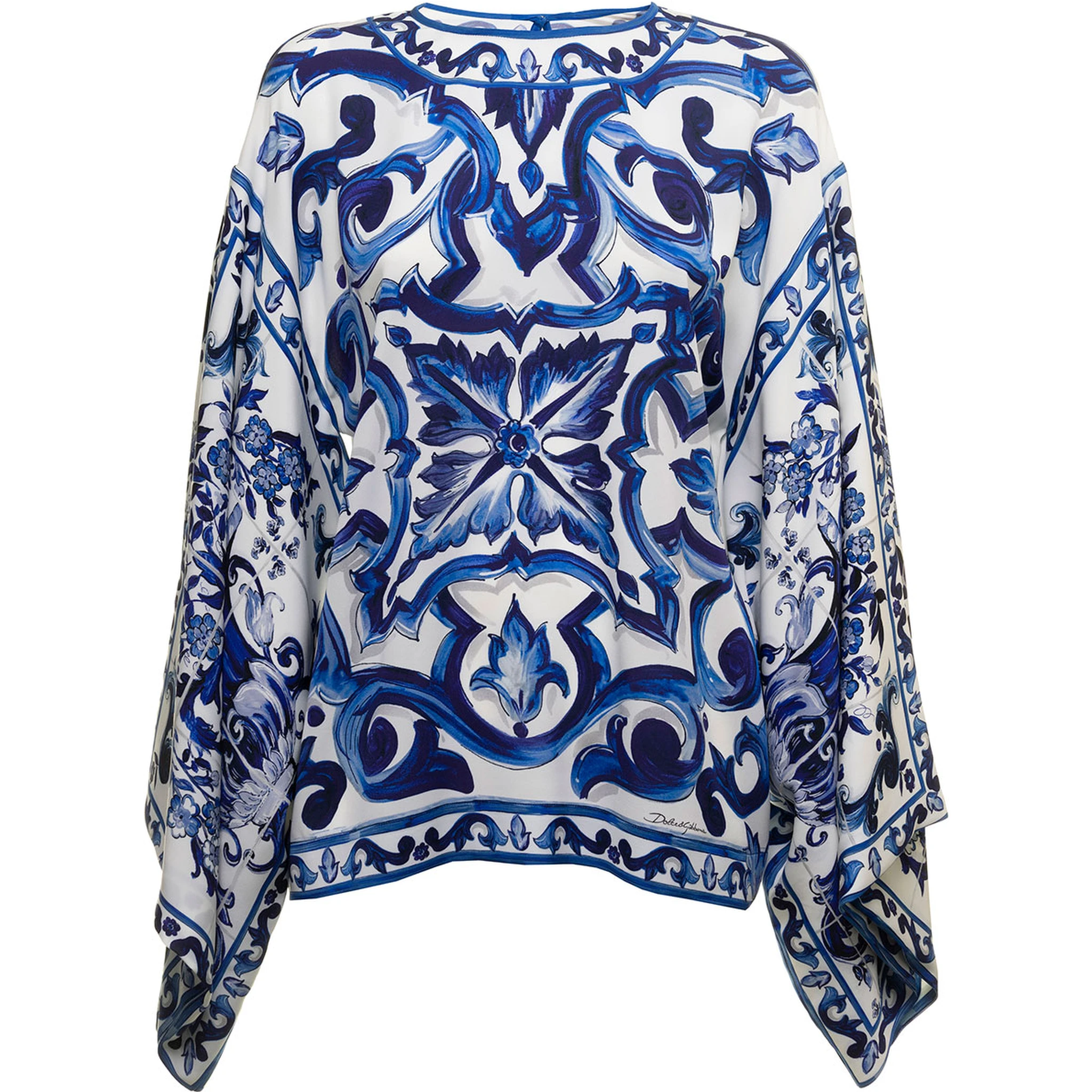 Dolce & Gabbana Womans Maiolica Printed Silk Shirt Blouse