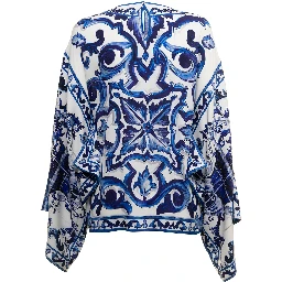 Dolce & Gabbana Womans Maiolica Printed Silk Shirt Blouse