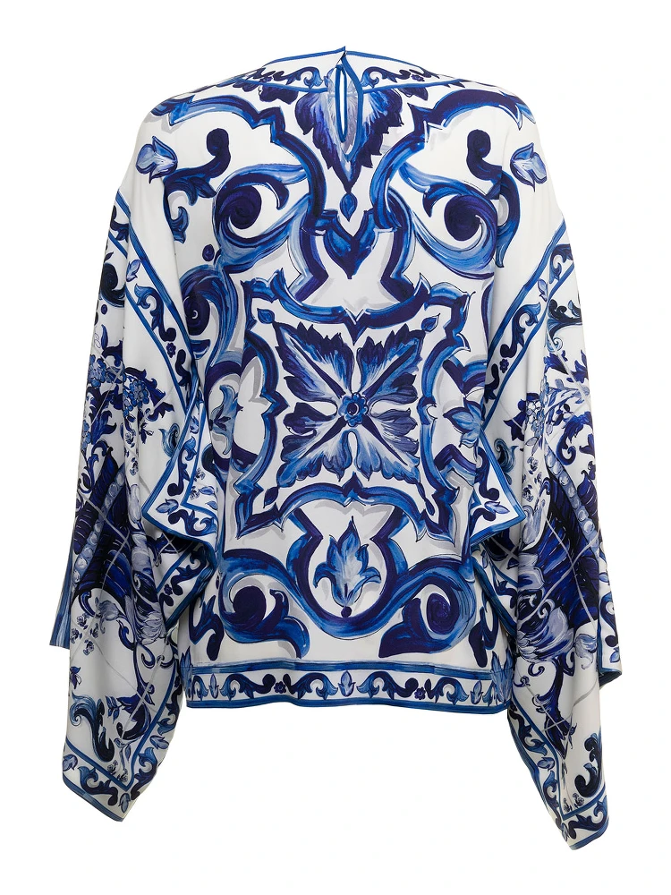 Dolce & Gabbana Womans Maiolica Printed Silk Shirt Blouse alternative
