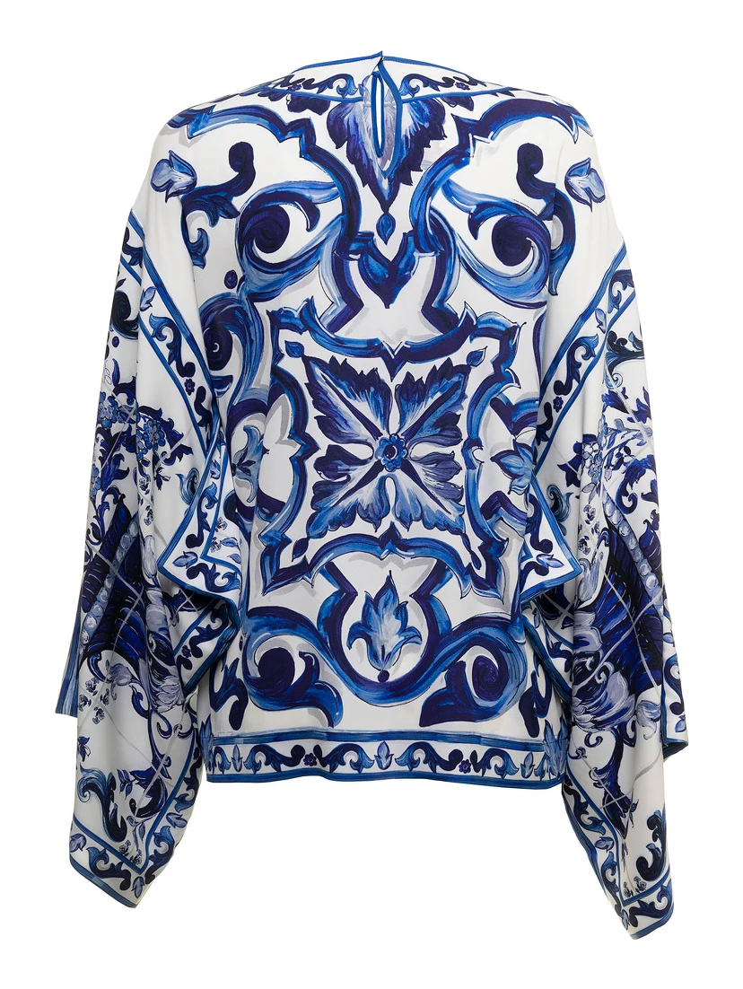 Dolce & Gabbana Womans Maiolica Printed Silk Shirt Blouse