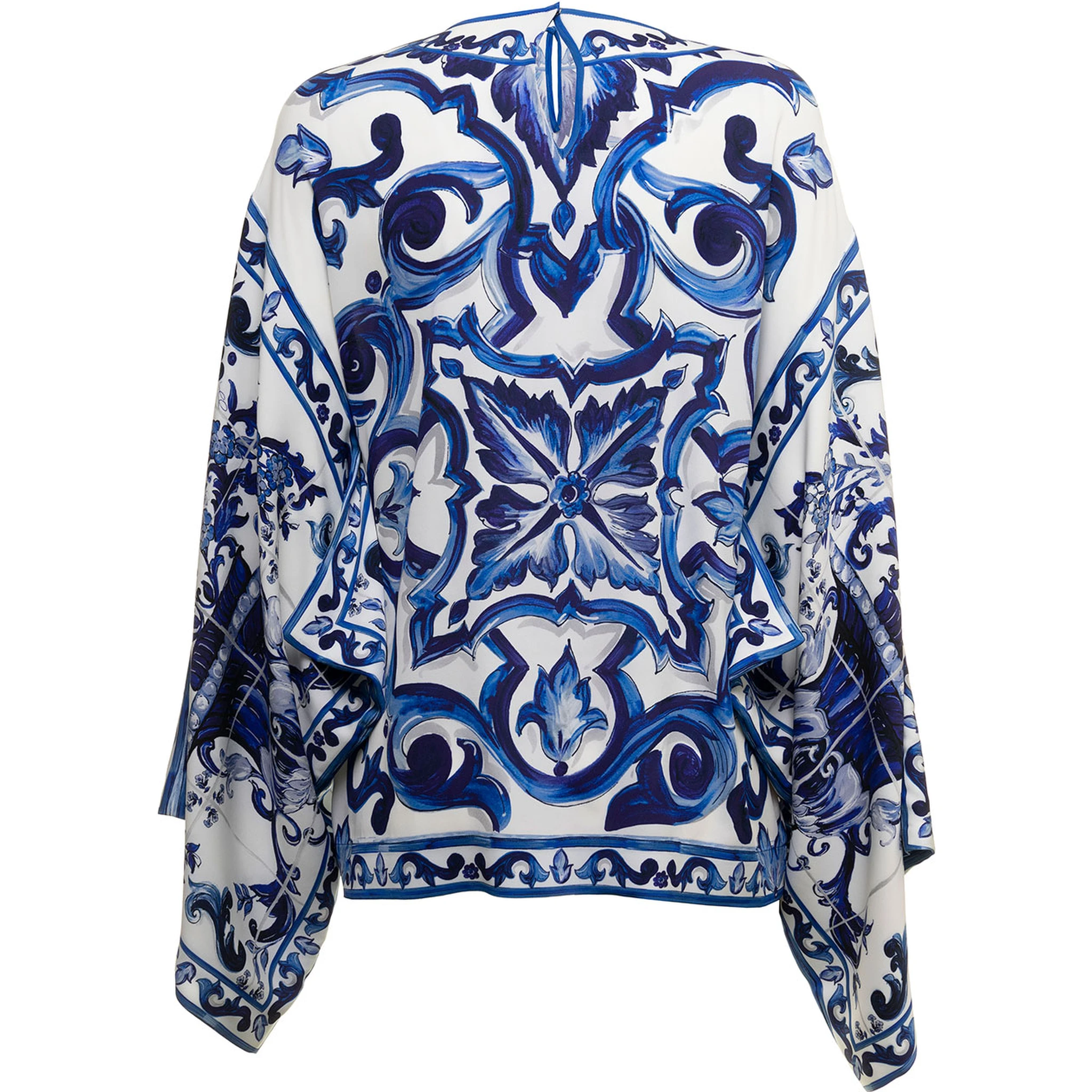 Dolce & Gabbana Womans Maiolica Printed Silk Shirt Blouse