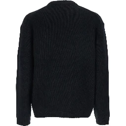 Black Crewneck Sweater with Logo Embroidery on the Front in Wool Blend Man