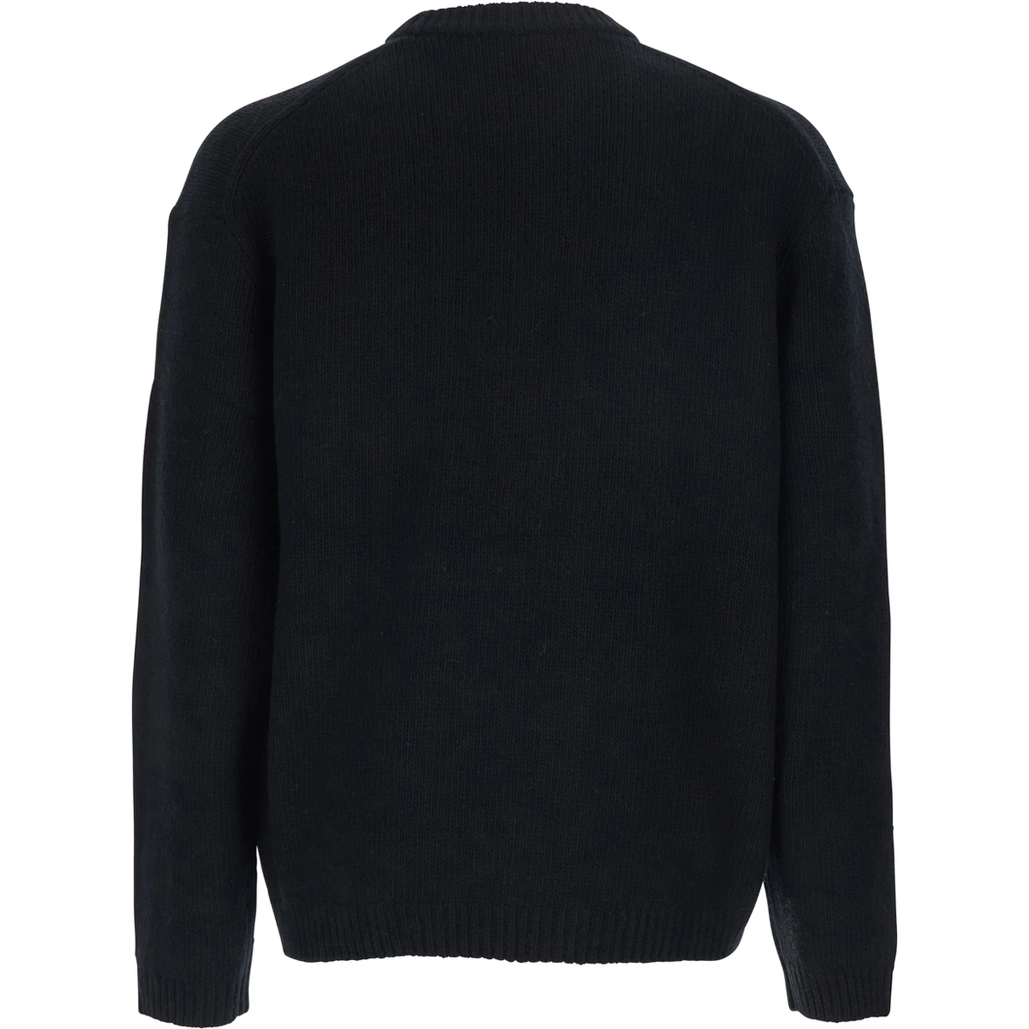 Black Crewneck Sweater with Logo Embroidery on the Front in Wool Blend Man