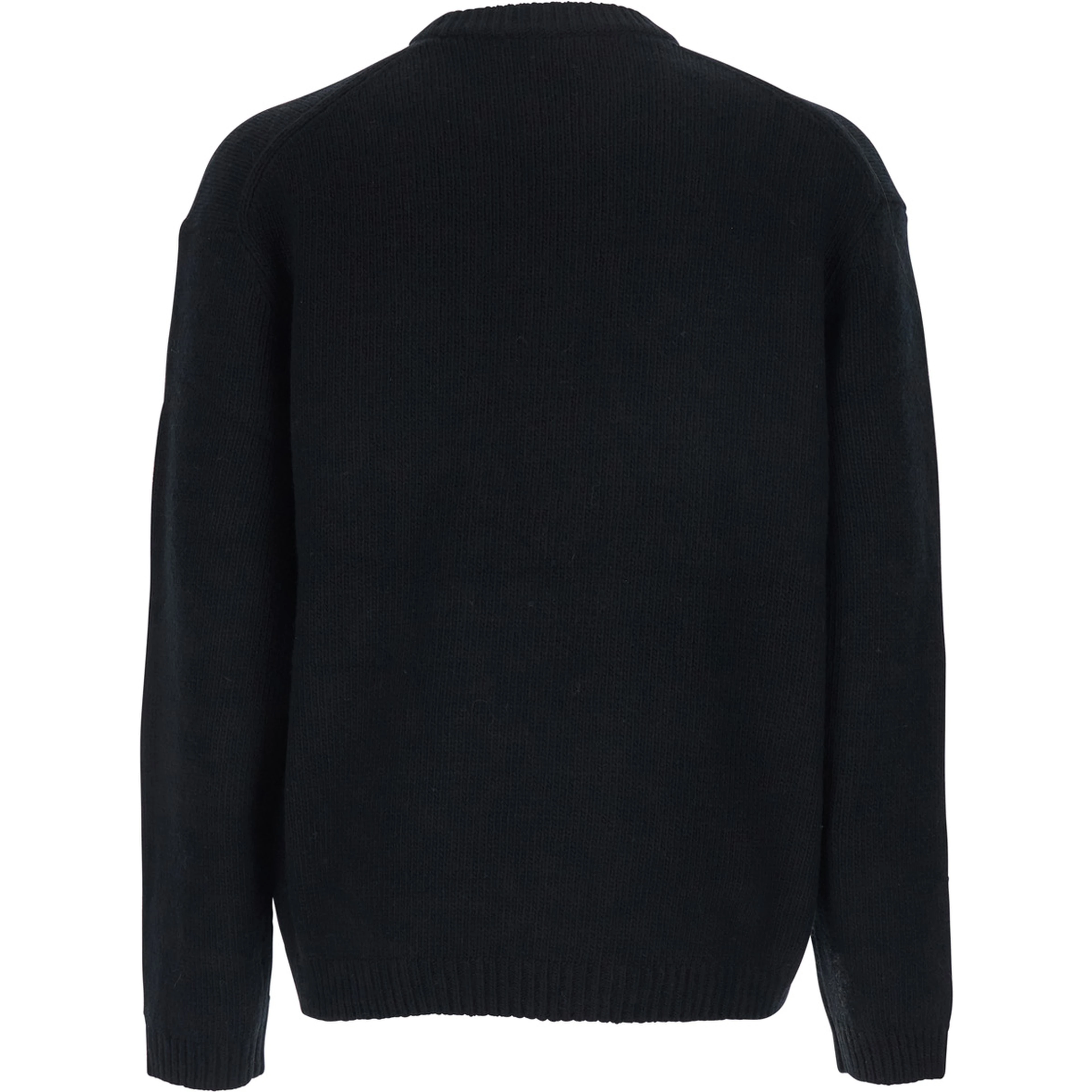 Black Crewneck Sweater with Logo Embroidery on the Front in Wool Blend Man