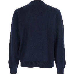 Blue Crew Neck Sweater with Fox Patch on the Front in Wool Man