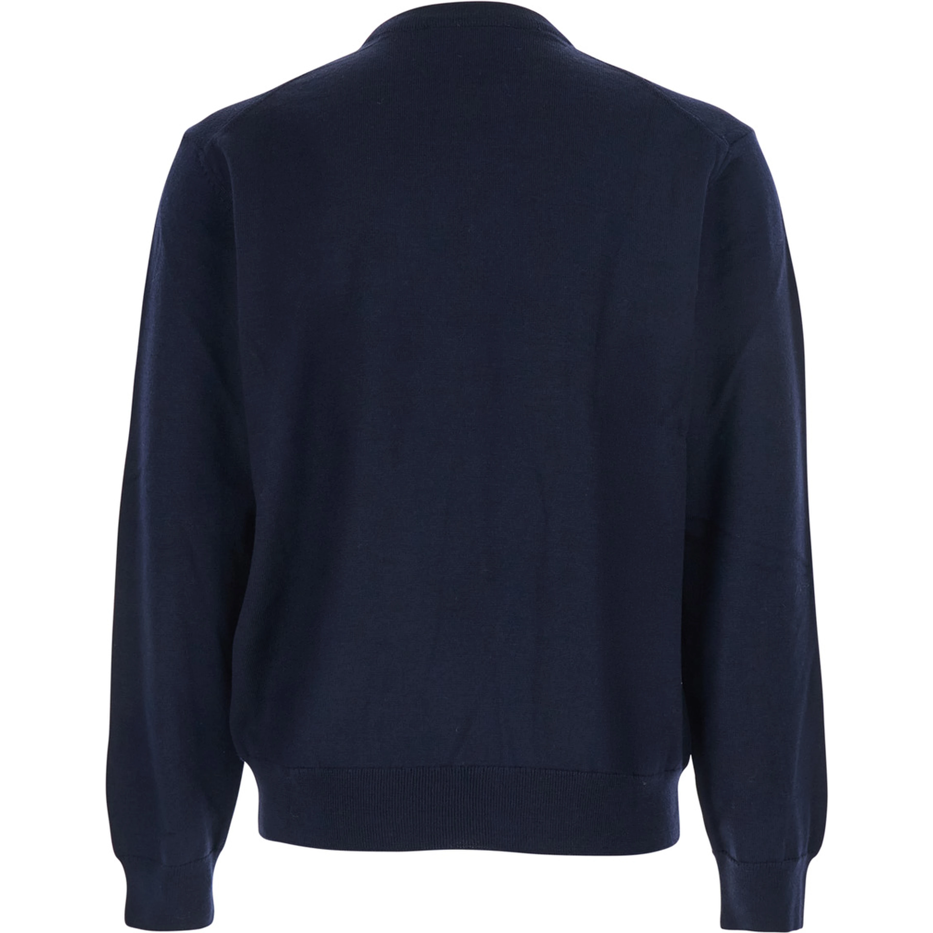 Blue Crew Neck Sweater with Fox Patch on the Front in Wool Man