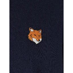 Blue Crew Neck Sweater with Fox Patch on the Front in Wool Man