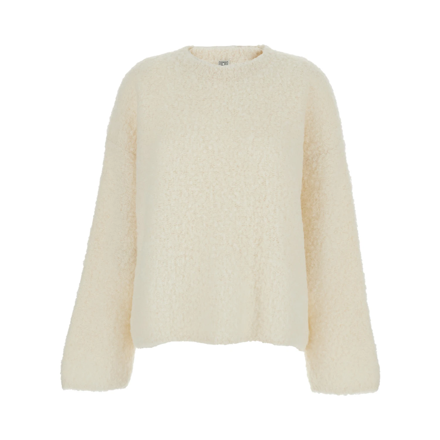 White Crewneck Sweater with Wide Long Sleeves and Ribbed Trims in Wool Blend Woman