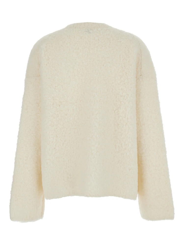 White Crewneck Sweater with Wide Long Sleeves and Ribbed Trims in Wool Blend Woman alternative