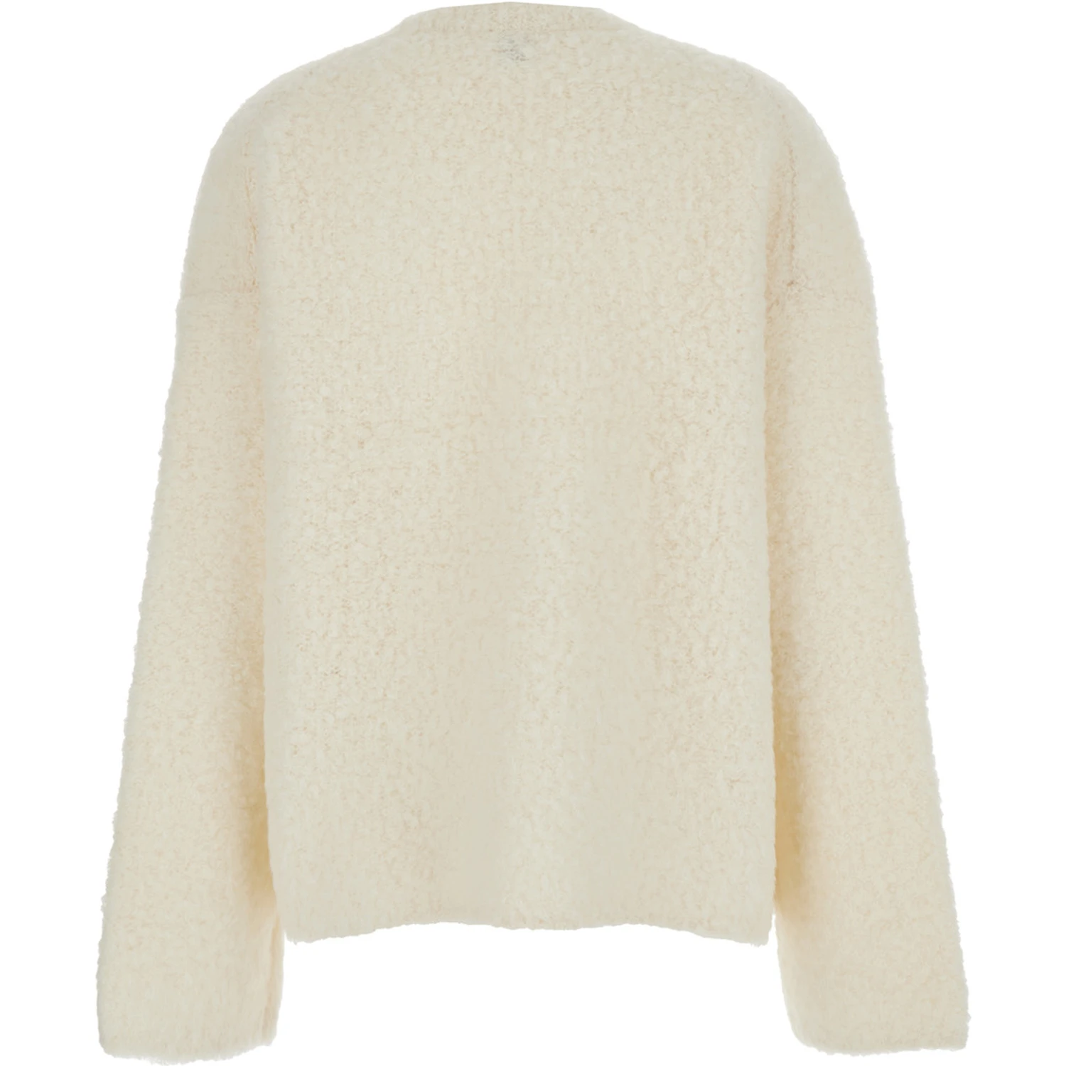 White Crewneck Sweater with Wide Long Sleeves and Ribbed Trims in Wool Blend Woman