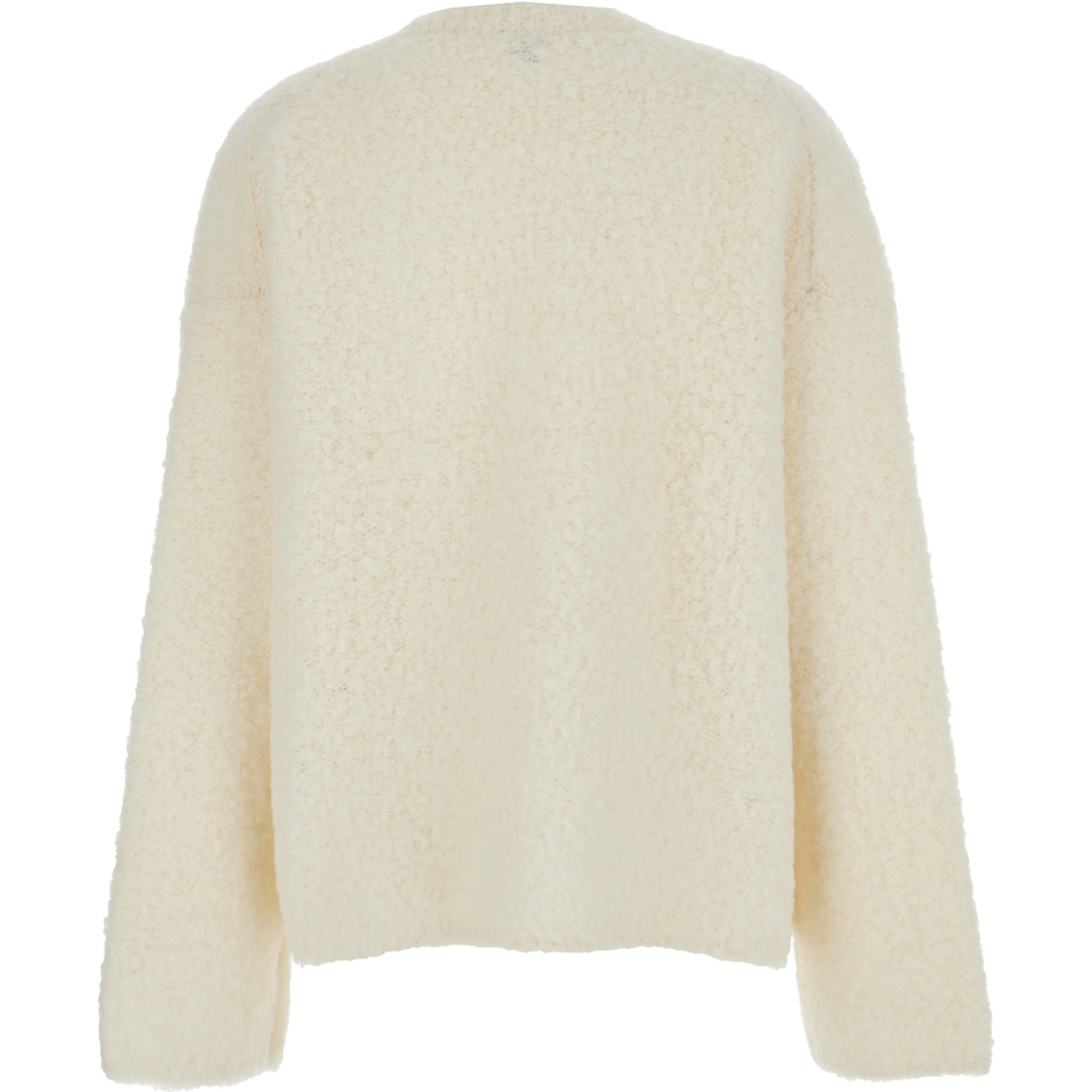 White Crewneck Sweater with Wide Long Sleeves and Ribbed Trims in Wool Blend Woman