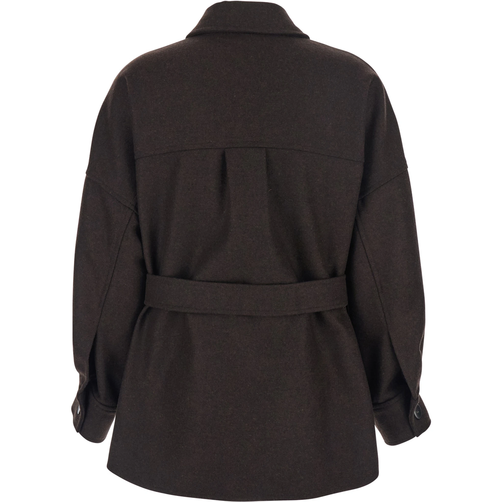 Brown Overshirt with Classic Collar and Belt in Wool Blend Woman
