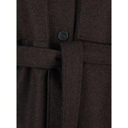 Brown Overshirt with Classic Collar and Belt in Wool Blend Woman