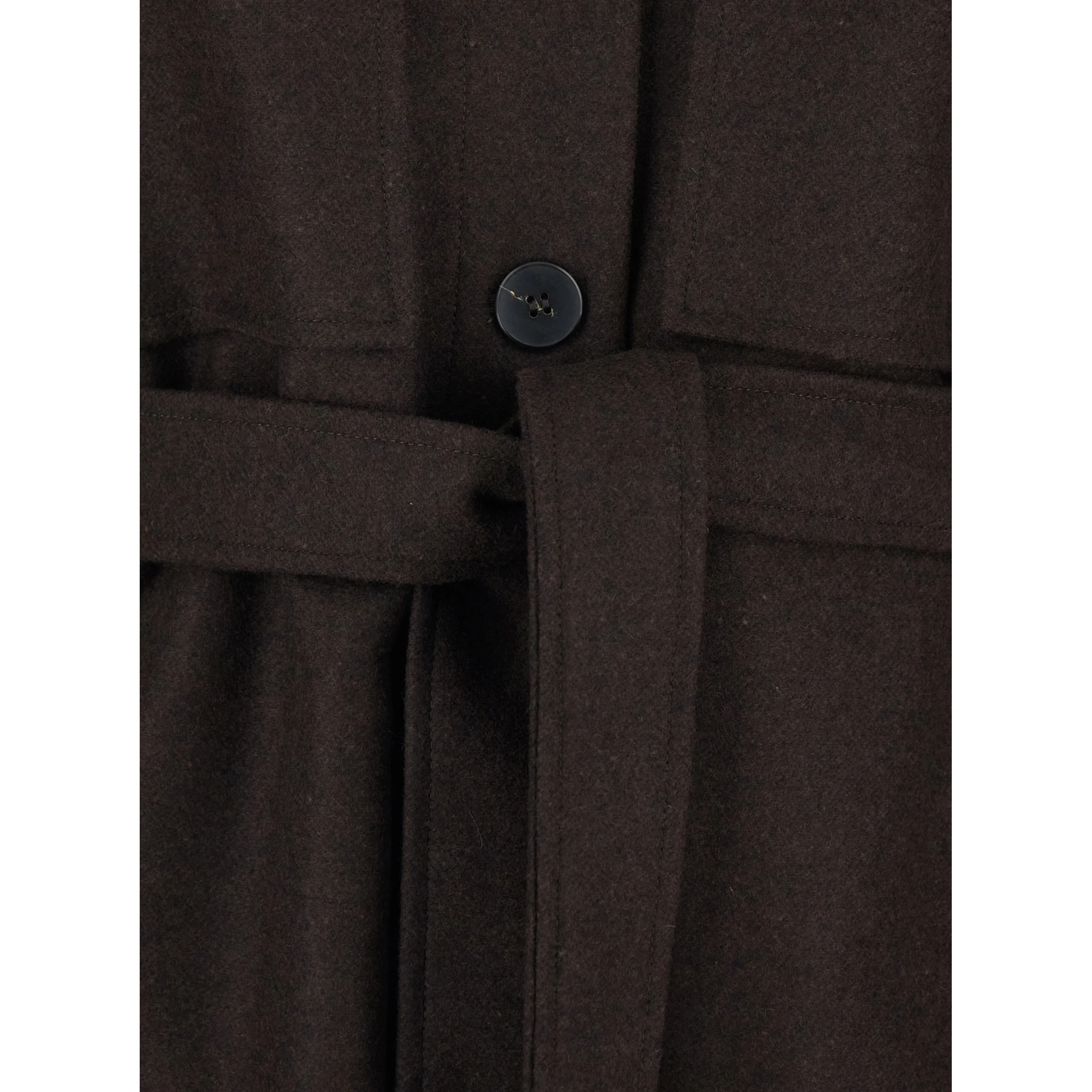 Brown Overshirt with Classic Collar and Belt in Wool Blend Woman