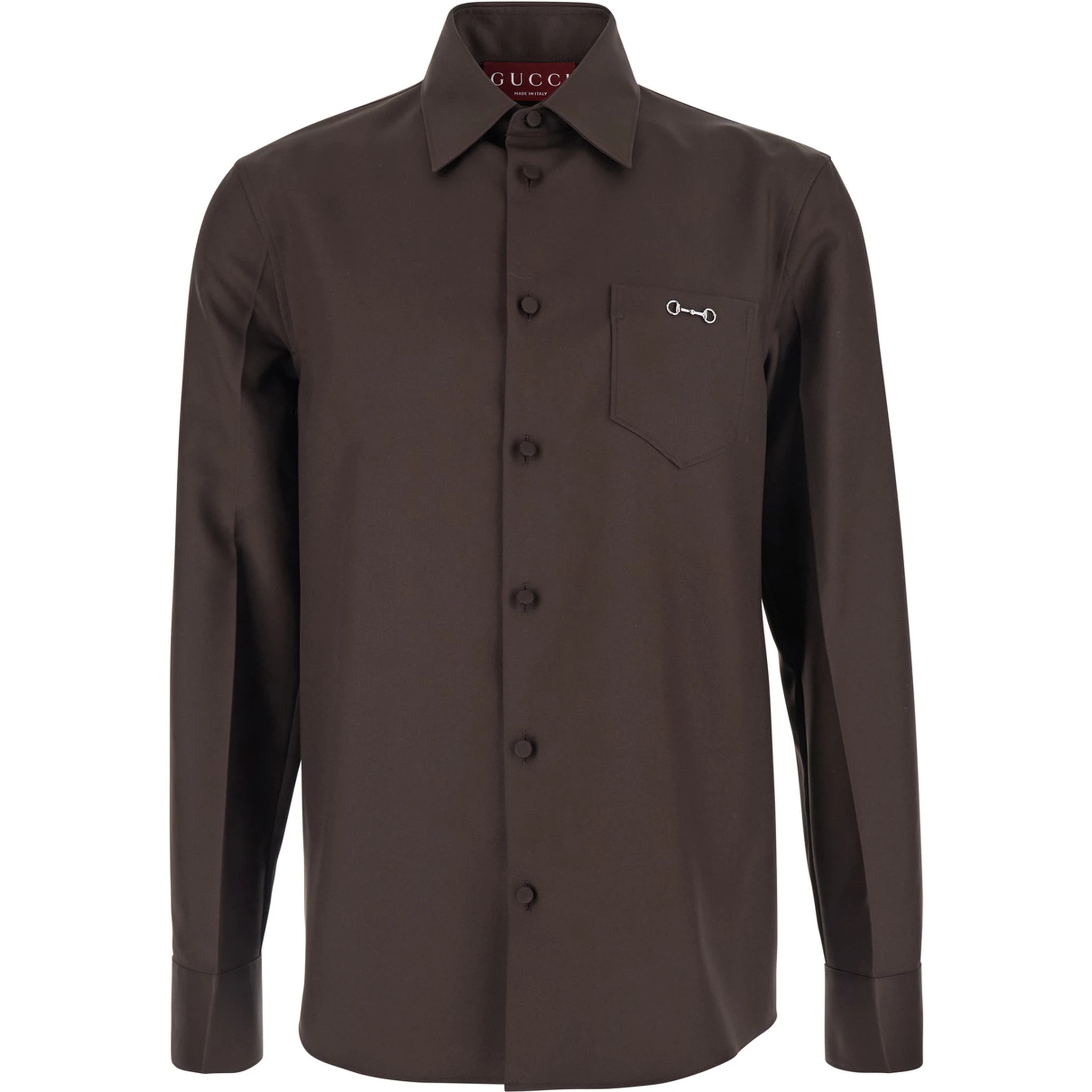 Brown Shirt with Classic Collar and Horsebit on the Front in Cotton Blend and Fabric Man